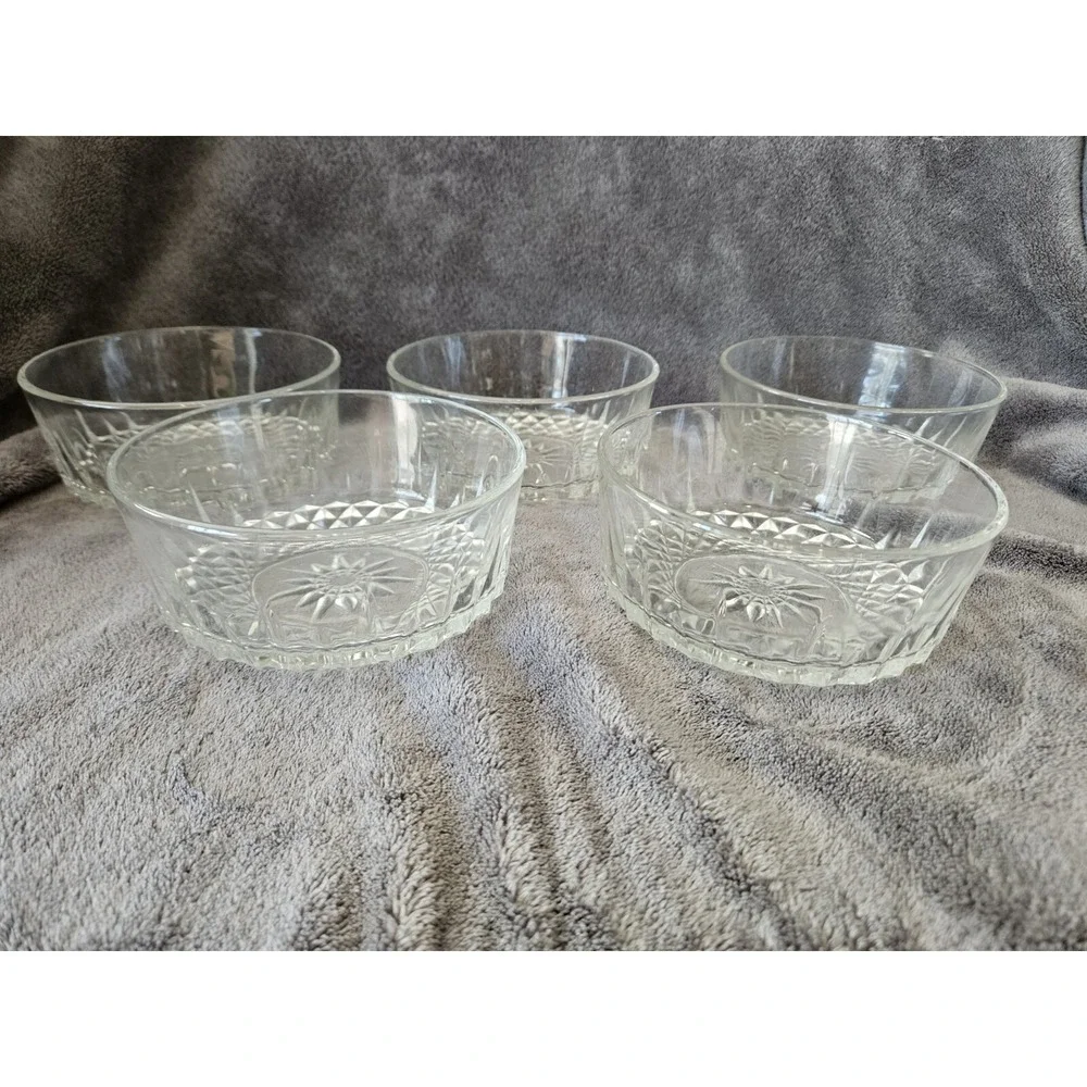 5 Vintage Mcm Arcoroc France Diamond Starburst Clear Glass 5